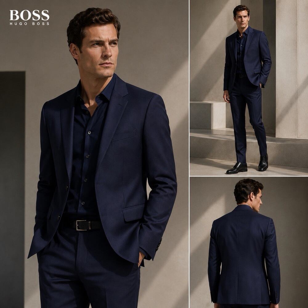 Hugo Boss Marzotto Phoenix Madison Navy Sport Coat Blazer 46L 100% Virgin Wool